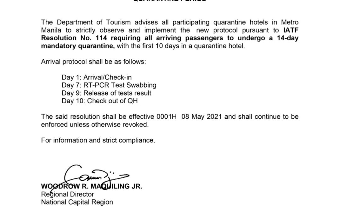 Quarantine hotels in Metro Manila to strictly observe and implement new protocol